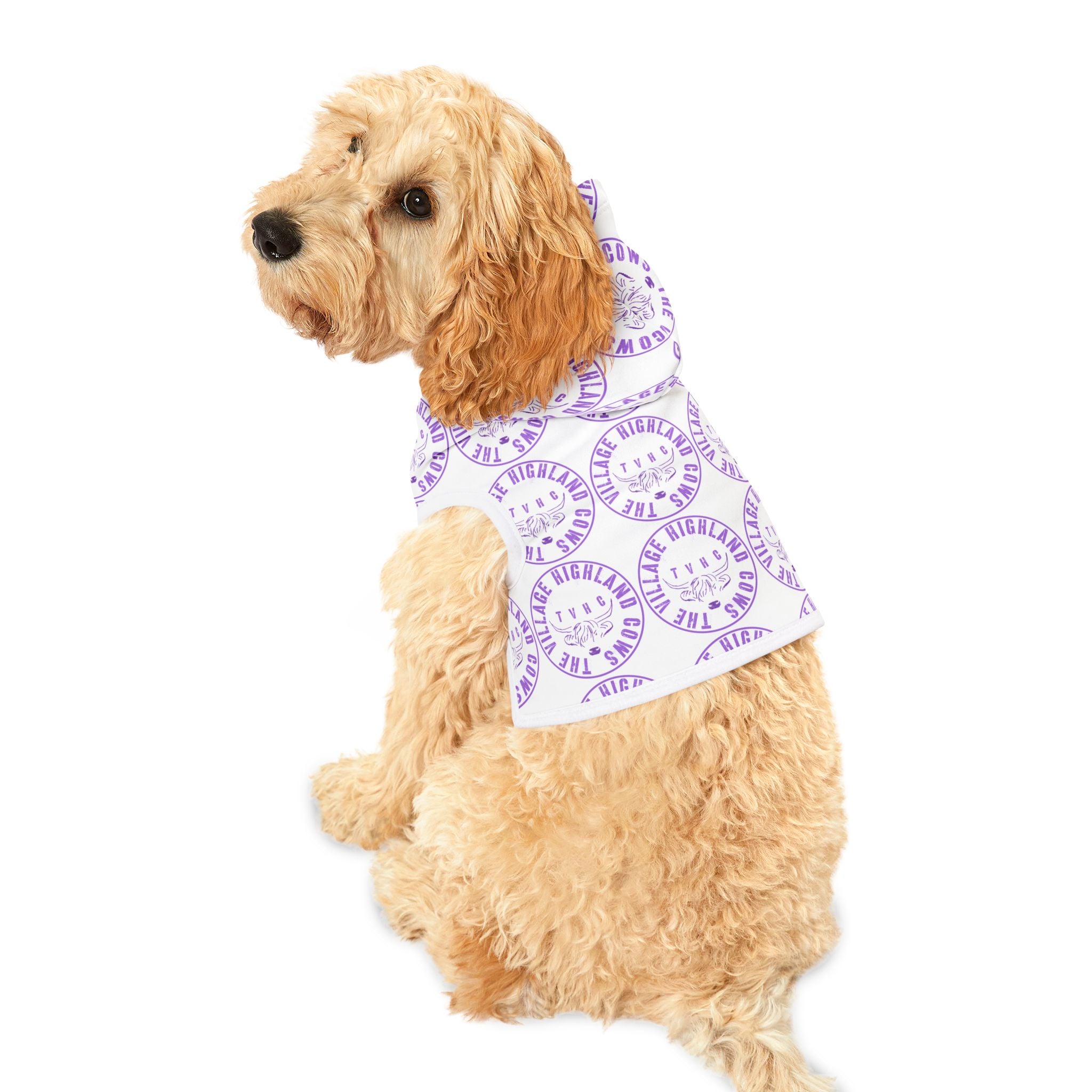 TheVillageHighlandCows Dog Hoodie (Purple Logo)